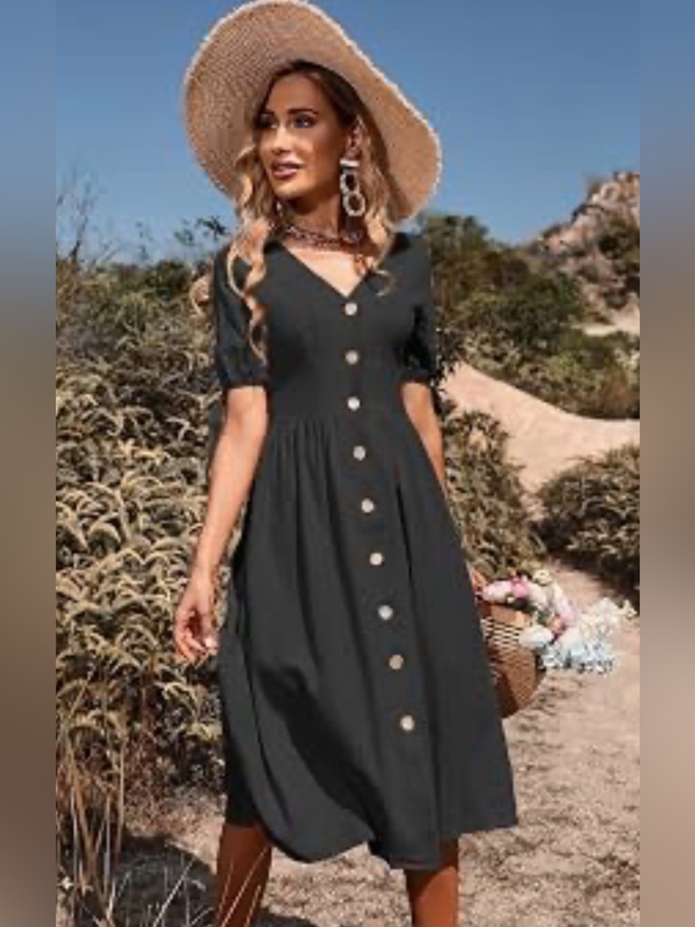 Smash + Tess Button Front Tencel Dress with Pockets
